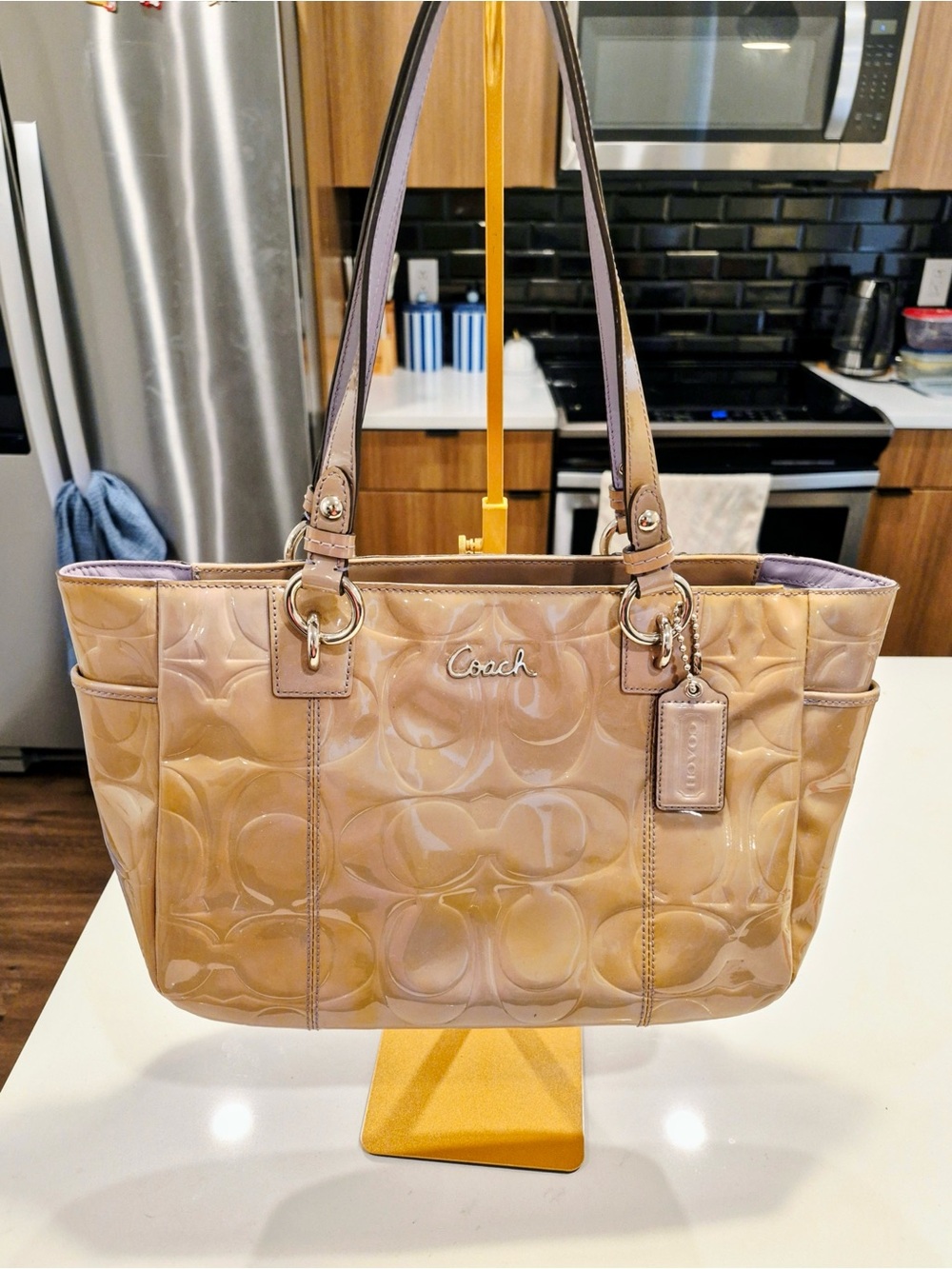 Coach Patent Leather Tote in Beige